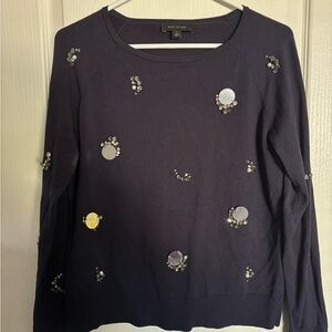 Ann Taylor Navy Blue Ornate Sweater